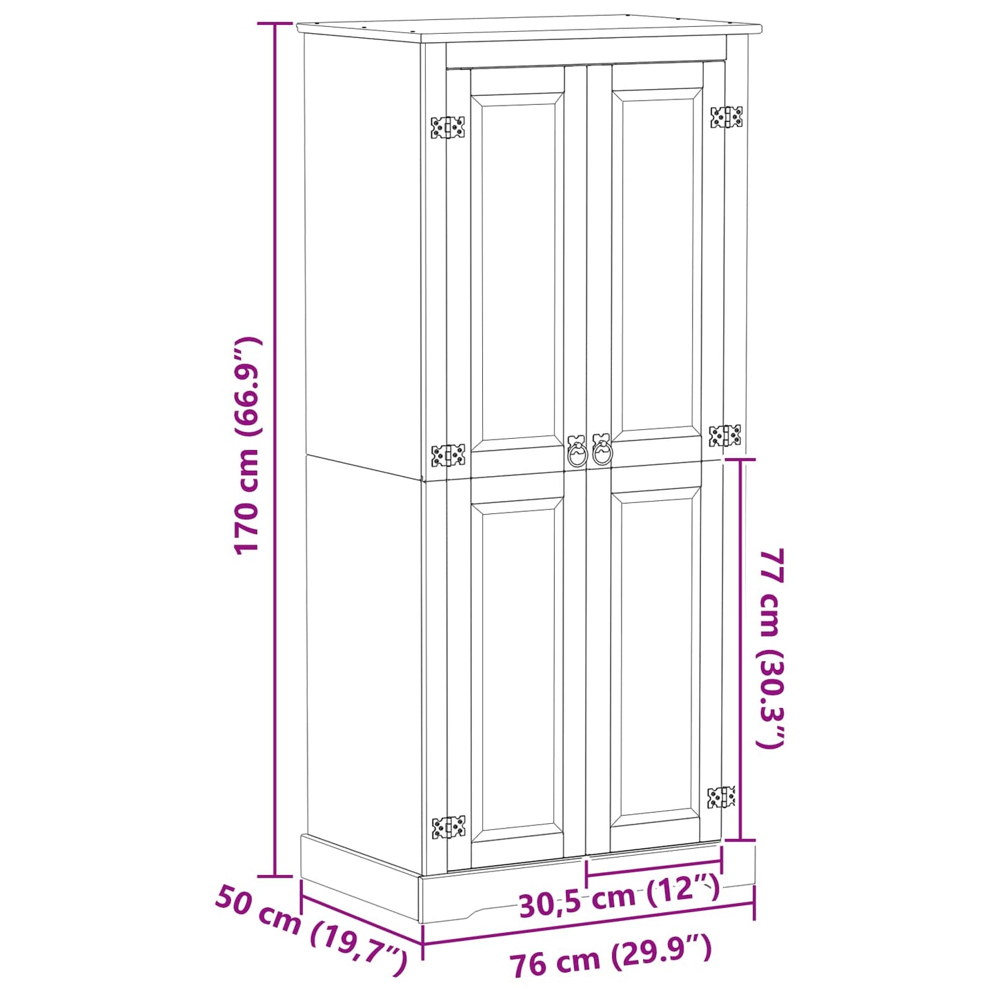 Kasten met plank Wit 76 x 50 x 170 cm Massief grenenhout