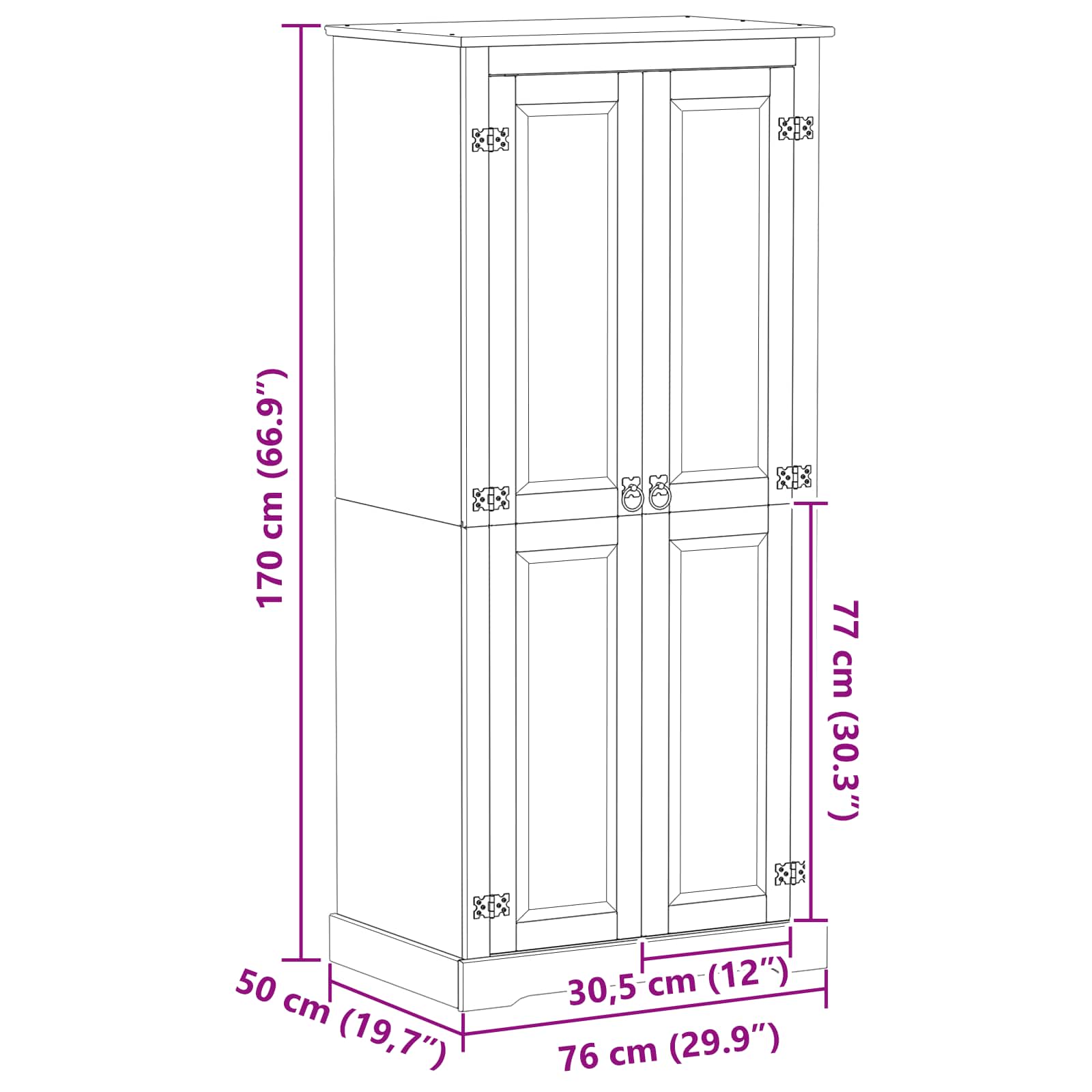 Kasten met plank Wit 76 x 50 x 170 cm Massief grenenhout