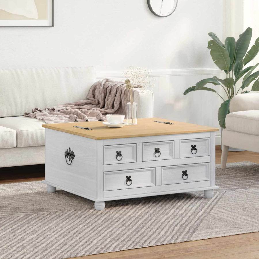 storage box met lade Wit 90 x 78 x 45 cm Massief grenenhout