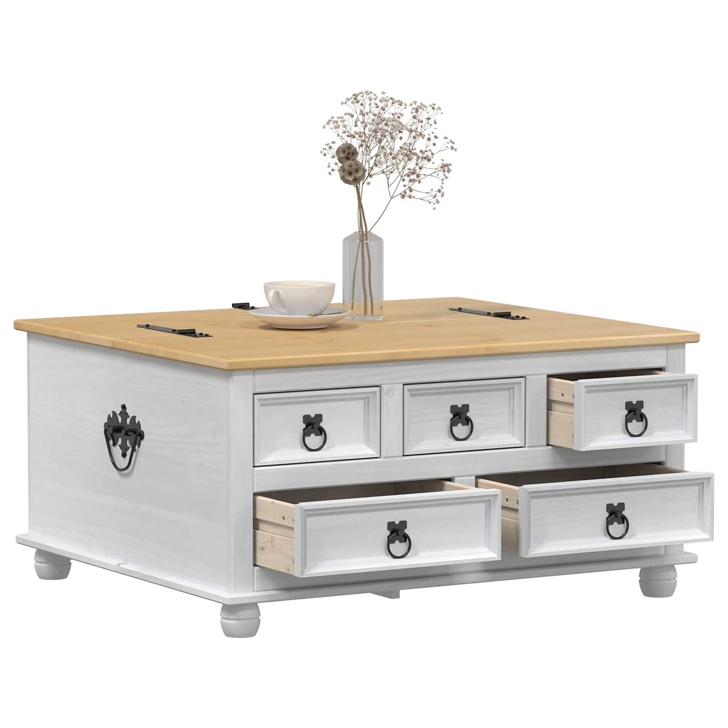 storage box met lade Wit 90 x 78 x 45 cm Massief grenenhout