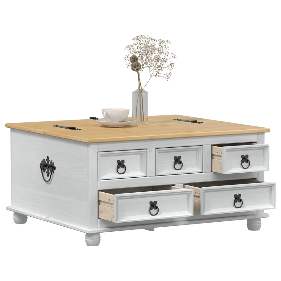 storage box met lade Wit 90 x 78 x 45 cm Massief grenenhout