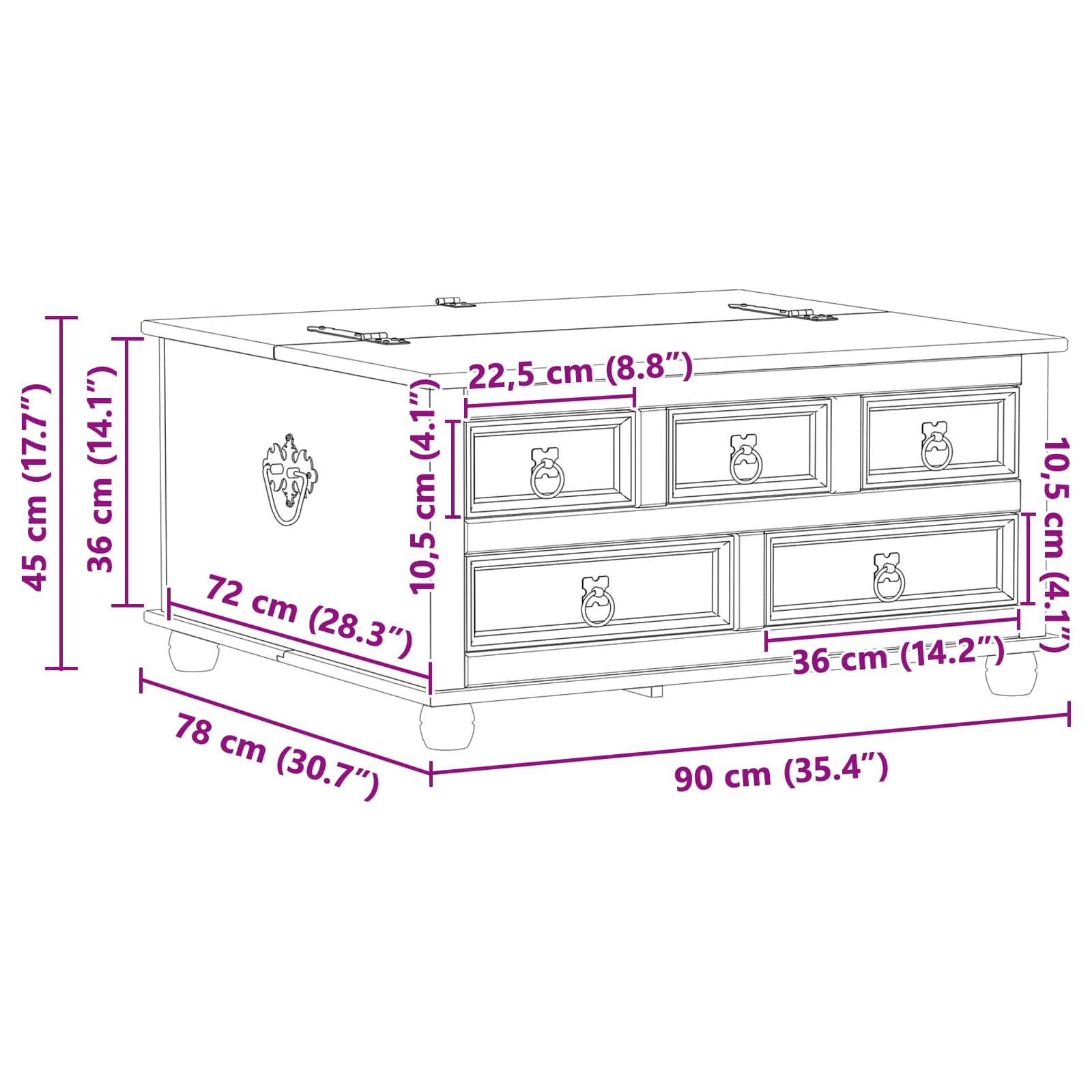 storage box met lade Wit 90 x 78 x 45 cm Massief grenenhout