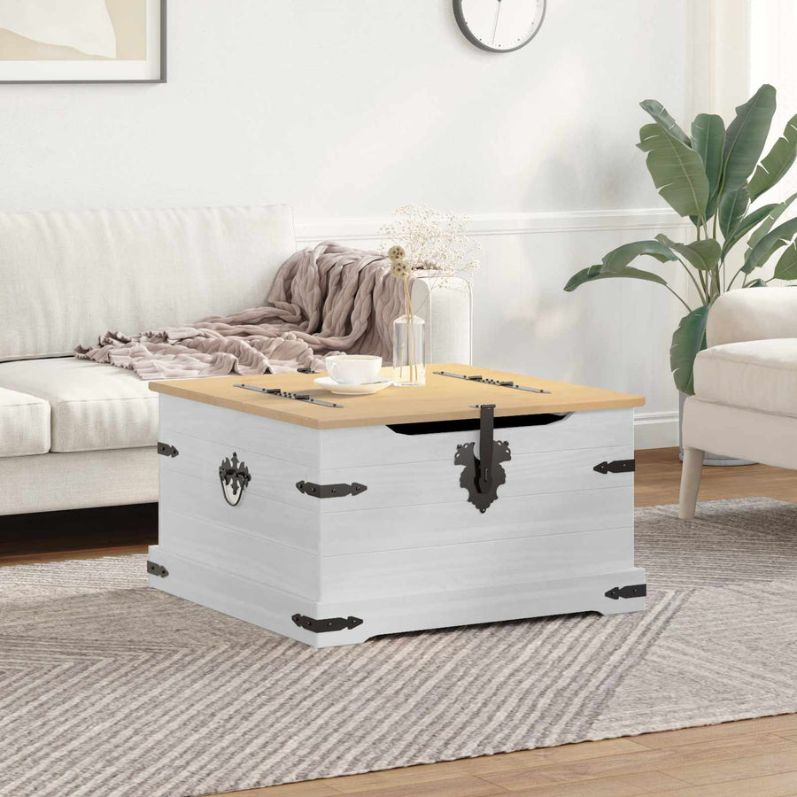 storage box met plank Wit 78 x 78 x 45 cm Massief grenenhout