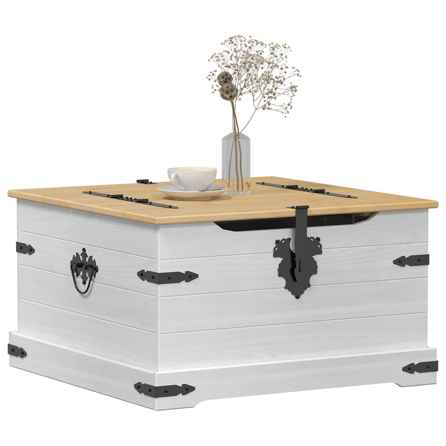 storage box met plank Wit 78 x 78 x 45 cm Massief grenenhout