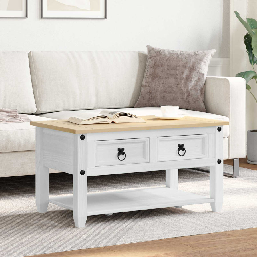 Salontafel met lade Wit 85 x 50 x 45 cm Massief grenenhout