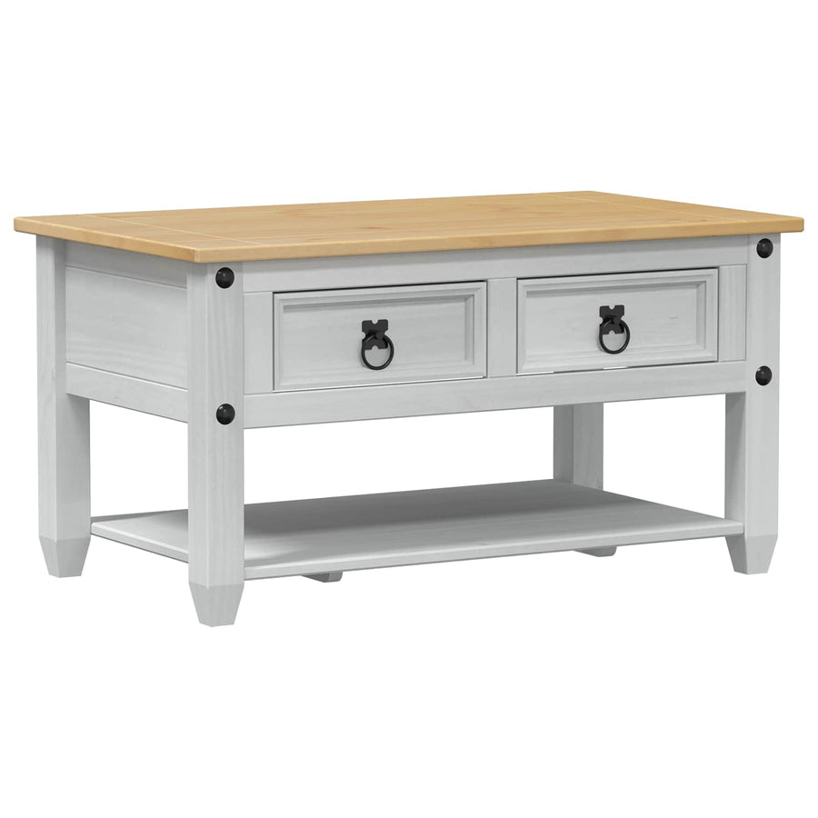Salontafel met lade Wit 85 x 50 x 45 cm Massief grenenhout