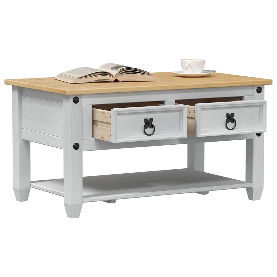 Salontafel met lade Wit 85 x 50 x 45 cm Massief grenenhout