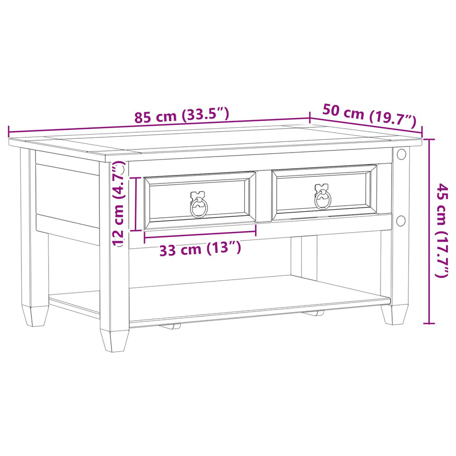 Salontafel met lade Wit 85 x 50 x 45 cm Massief grenenhout