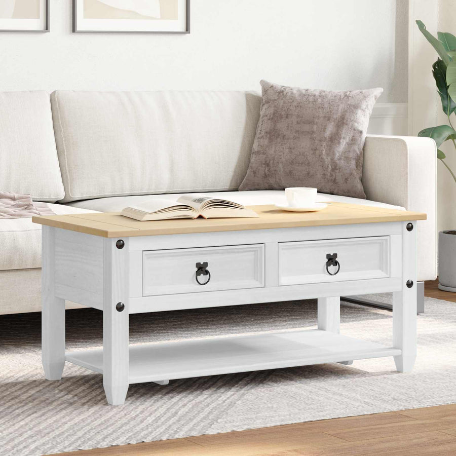 Salontafel met lade Wit 100 x 48 x 45 cm Massief grenenhout