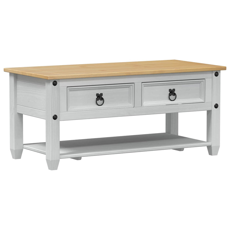 Salontafel met lade Wit 100 x 48 x 45 cm Massief grenenhout