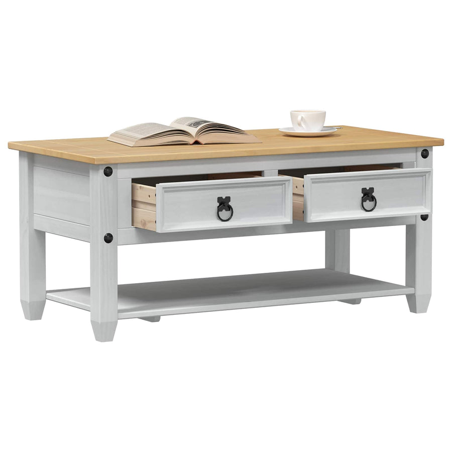 Salontafel met lade Wit 100 x 48 x 45 cm Massief grenenhout