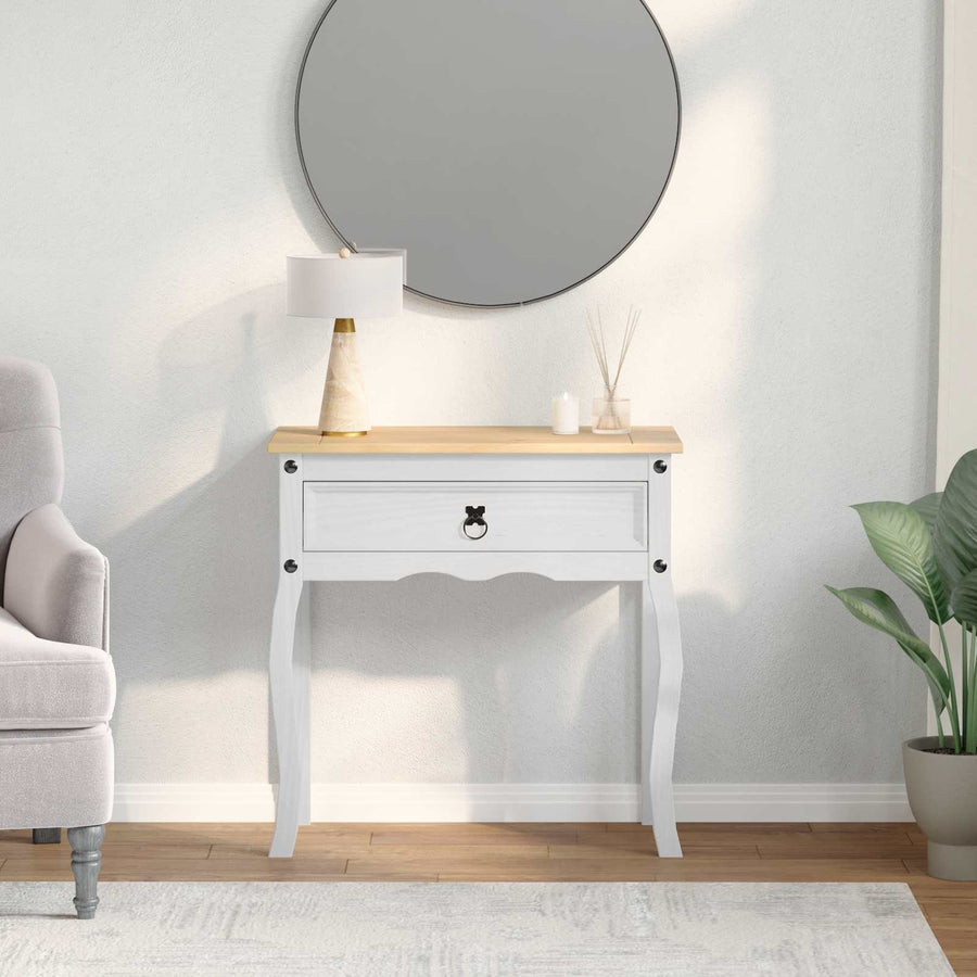 Console tafel met lade Wit 73 x 35 x 73 cm Massief grenenhout