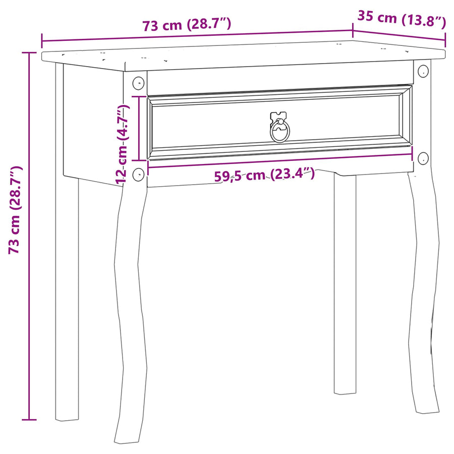 Console tafel met lade Wit 73 x 35 x 73 cm Massief grenenhout