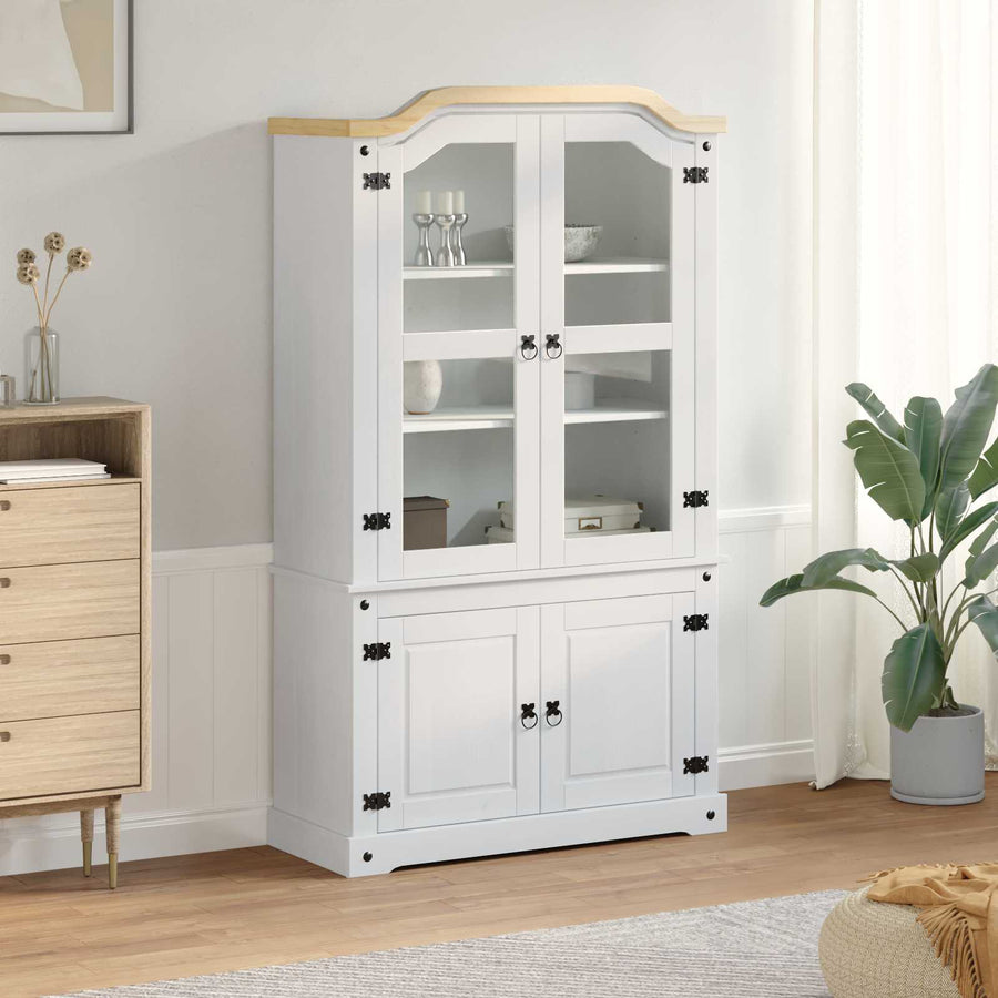 Vitrinekast Wit 103,5 x 42 x 180 cm Massief grenenhout