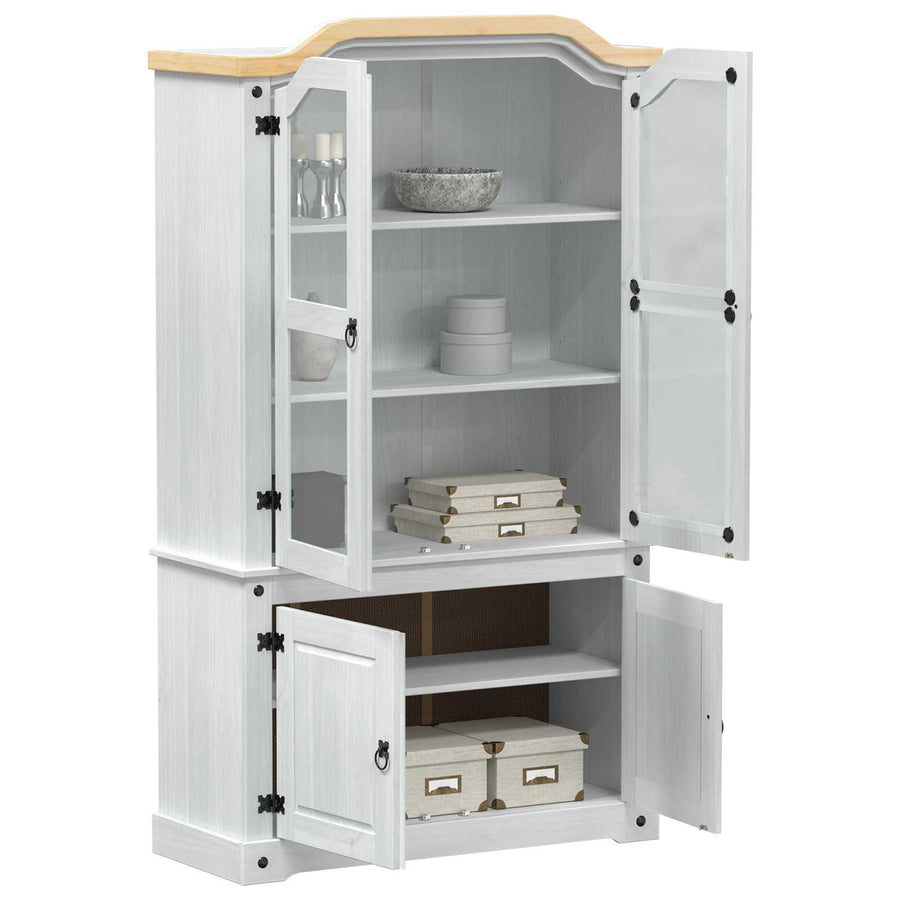 Vitrinekast Wit 103,5 x 42 x 180 cm Massief grenenhout