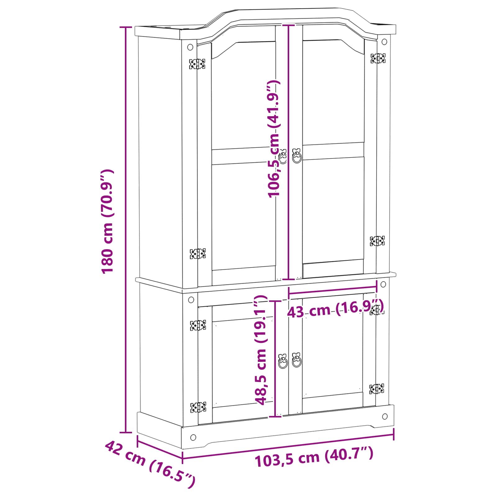 Vitrinekast Wit 103,5 x 42 x 180 cm Massief grenenhout