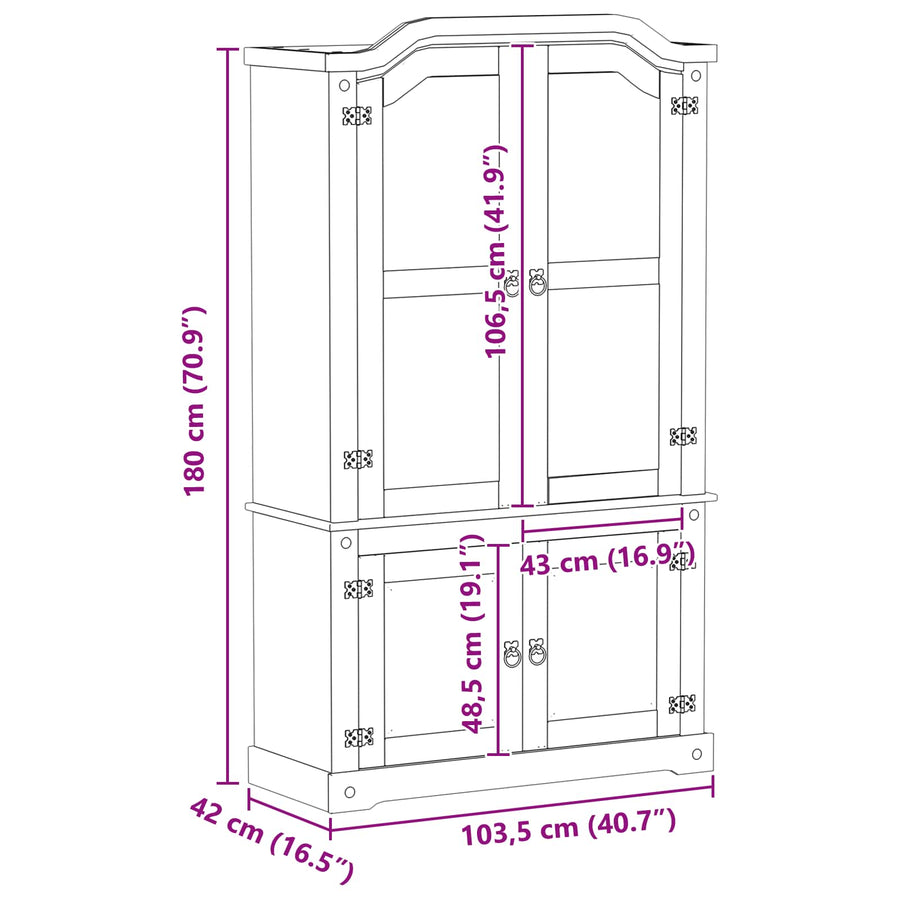 Vitrinekast Wit 103,5 x 42 x 180 cm Massief grenenhout