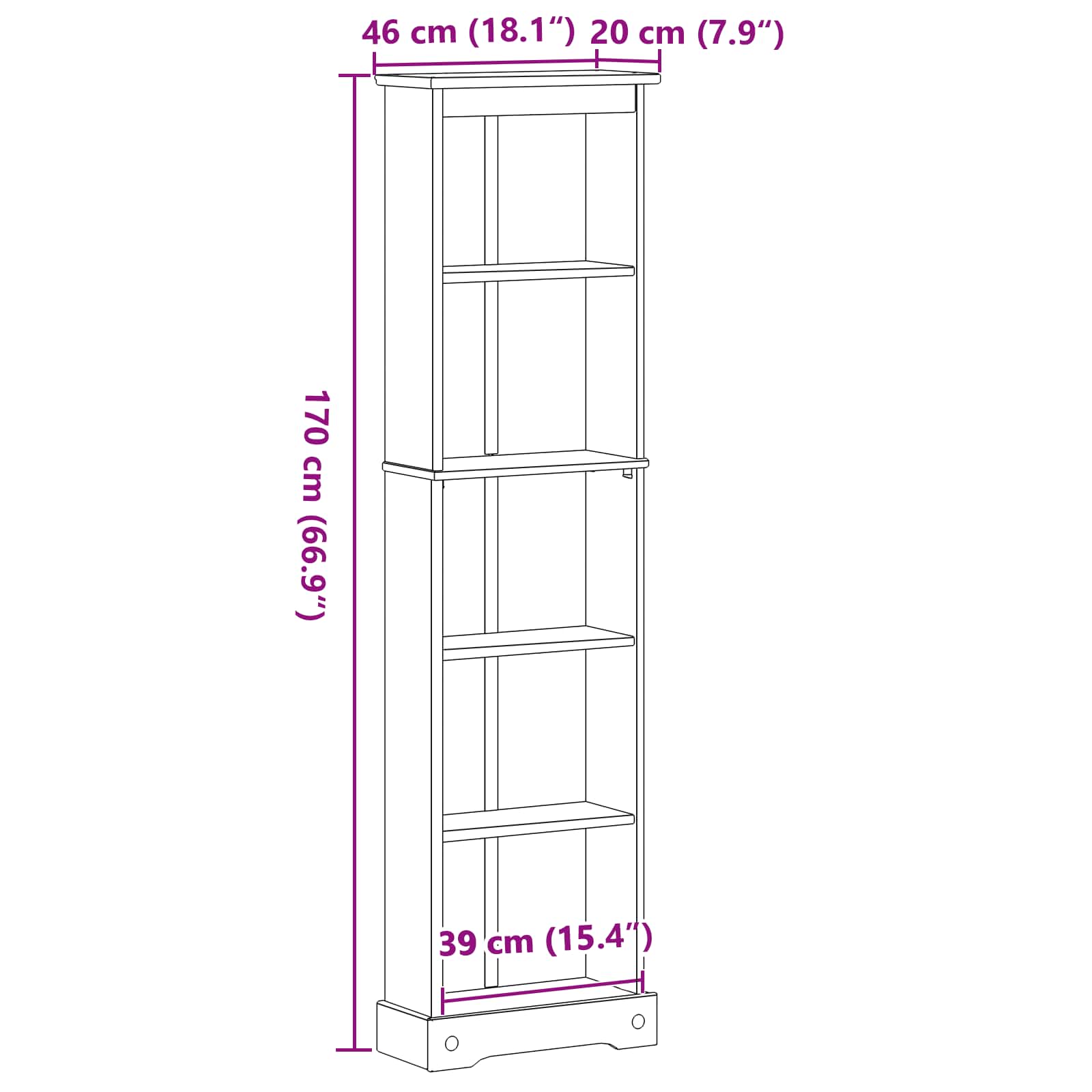 Boekenkast Wit 46 x 20 x 170 cm Massief grenenhout