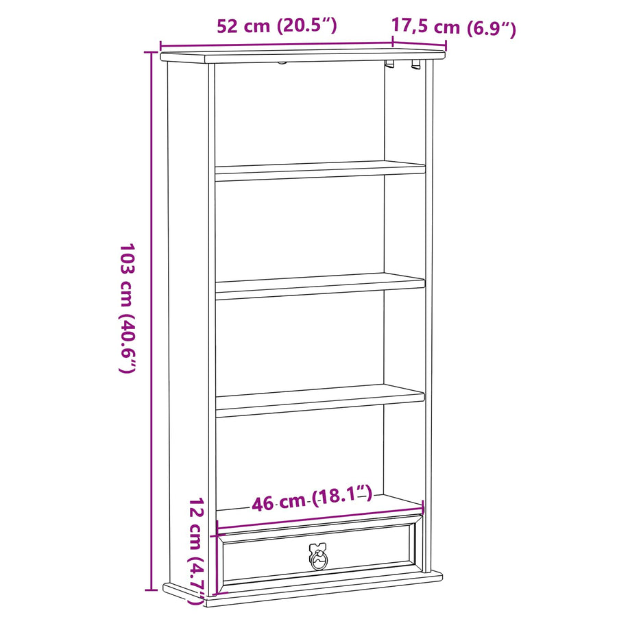 CD kast Wit 52 x 17.5 x 103 cm Massief grenenhout