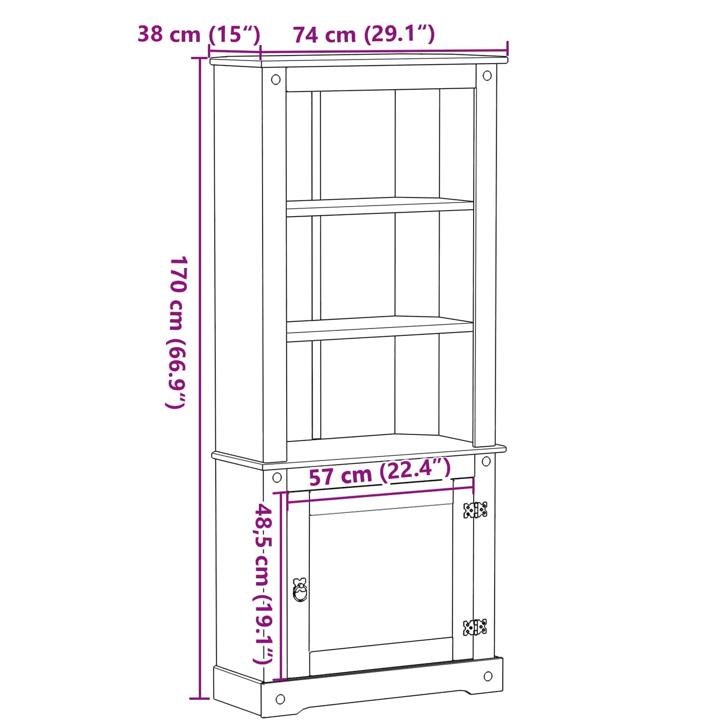 Hoge kast Wit 74 x 38 x 170 cm Massief grenenhout