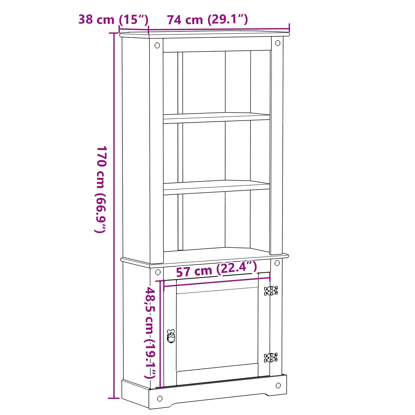 Hoge kast Wit 74 x 38 x 170 cm Massief grenenhout