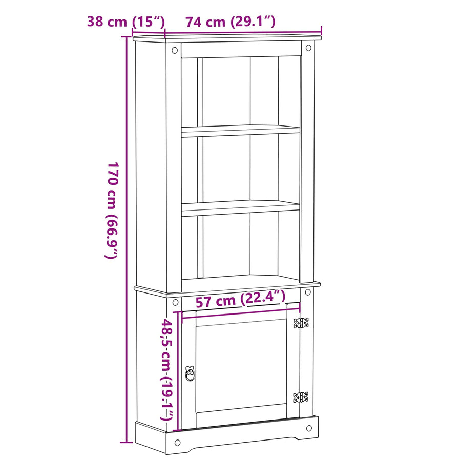 Hoge kast Wit 74 x 38 x 170 cm Massief grenenhout