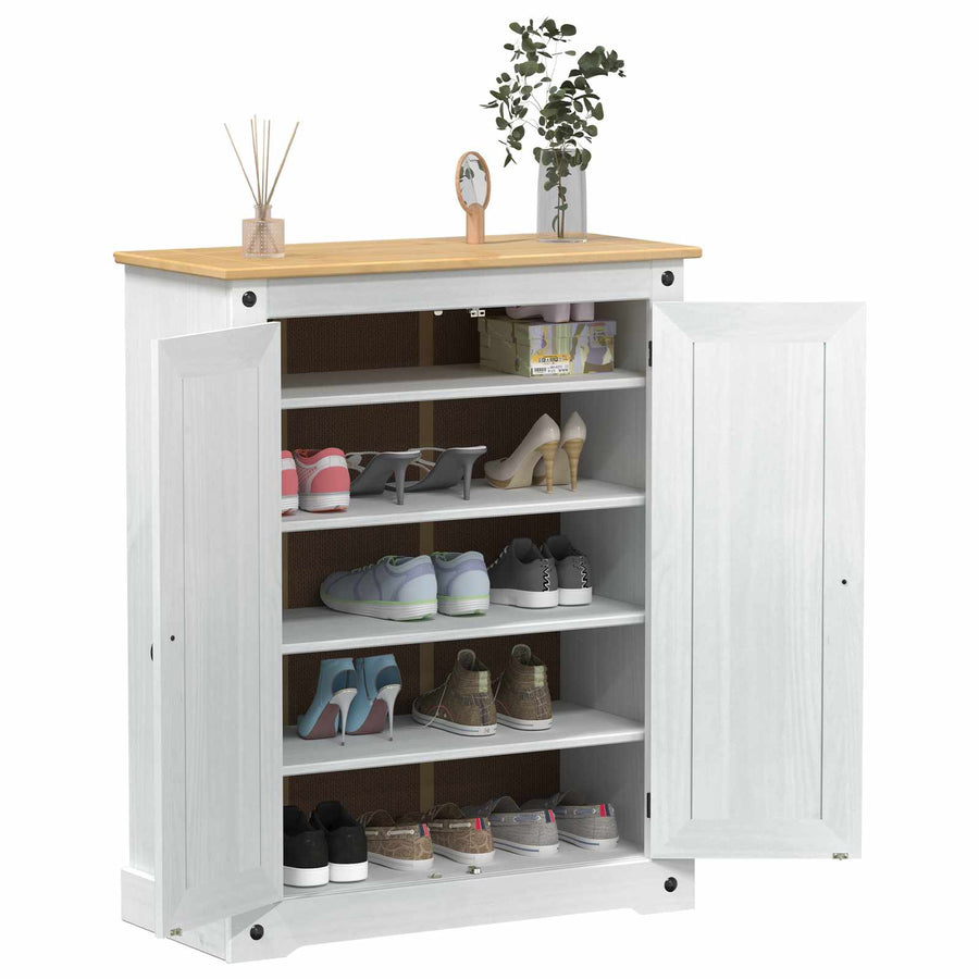 Schoenenkast Wit 86 x 38.5 x 1080 cm Massief grenenhout