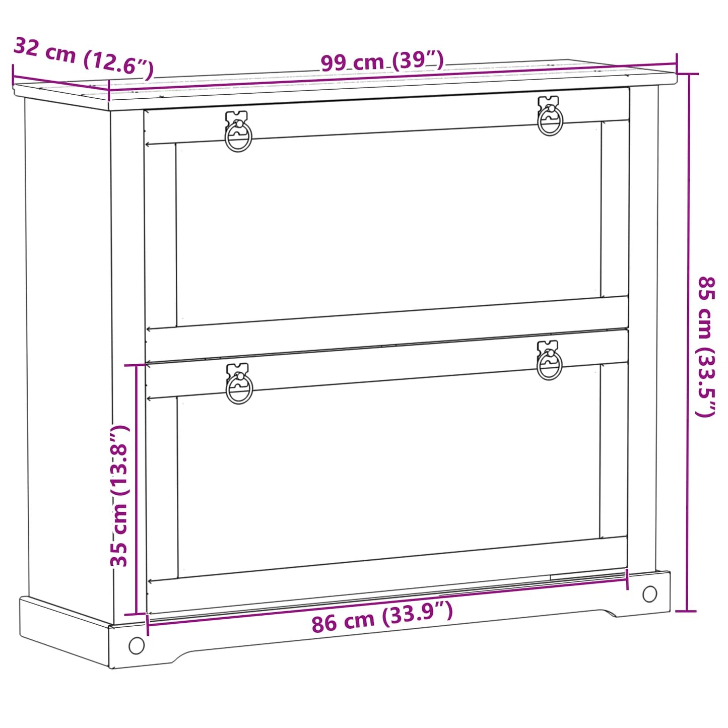 Schoenenkast Corona Wit 99 x 32 x 85 cm Massief grenenhout