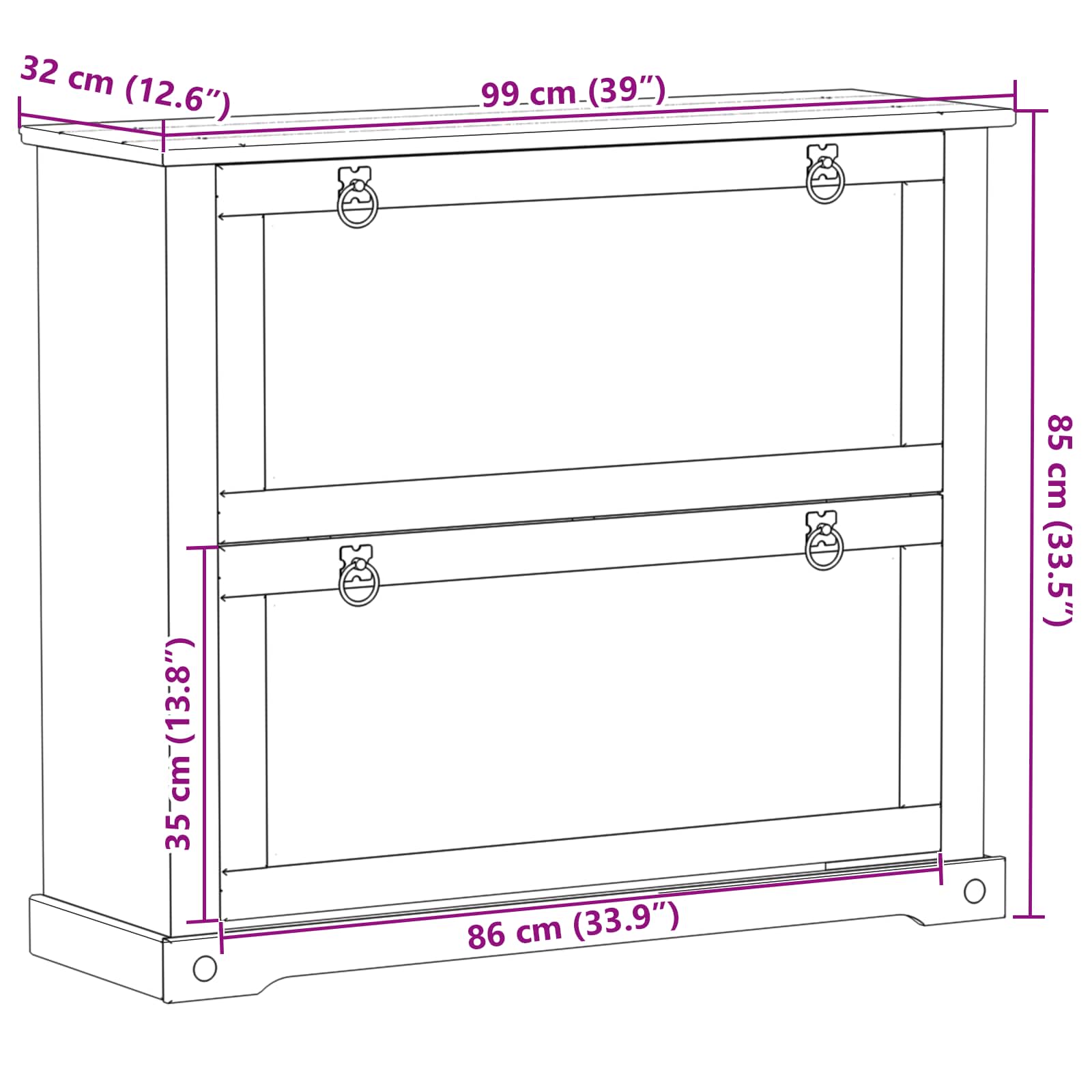 Schoenenkast Corona Wit 99 x 32 x 85 cm Massief grenenhout