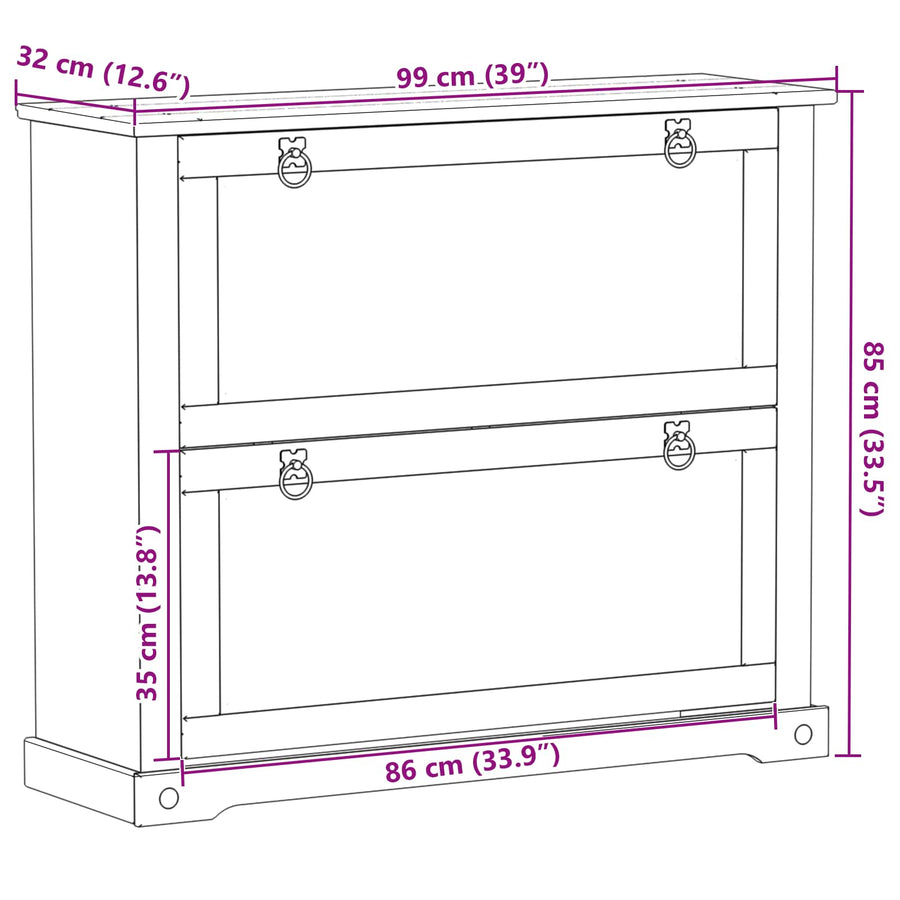 Schoenenkast Corona Wit 99 x 32 x 85 cm Massief grenenhout