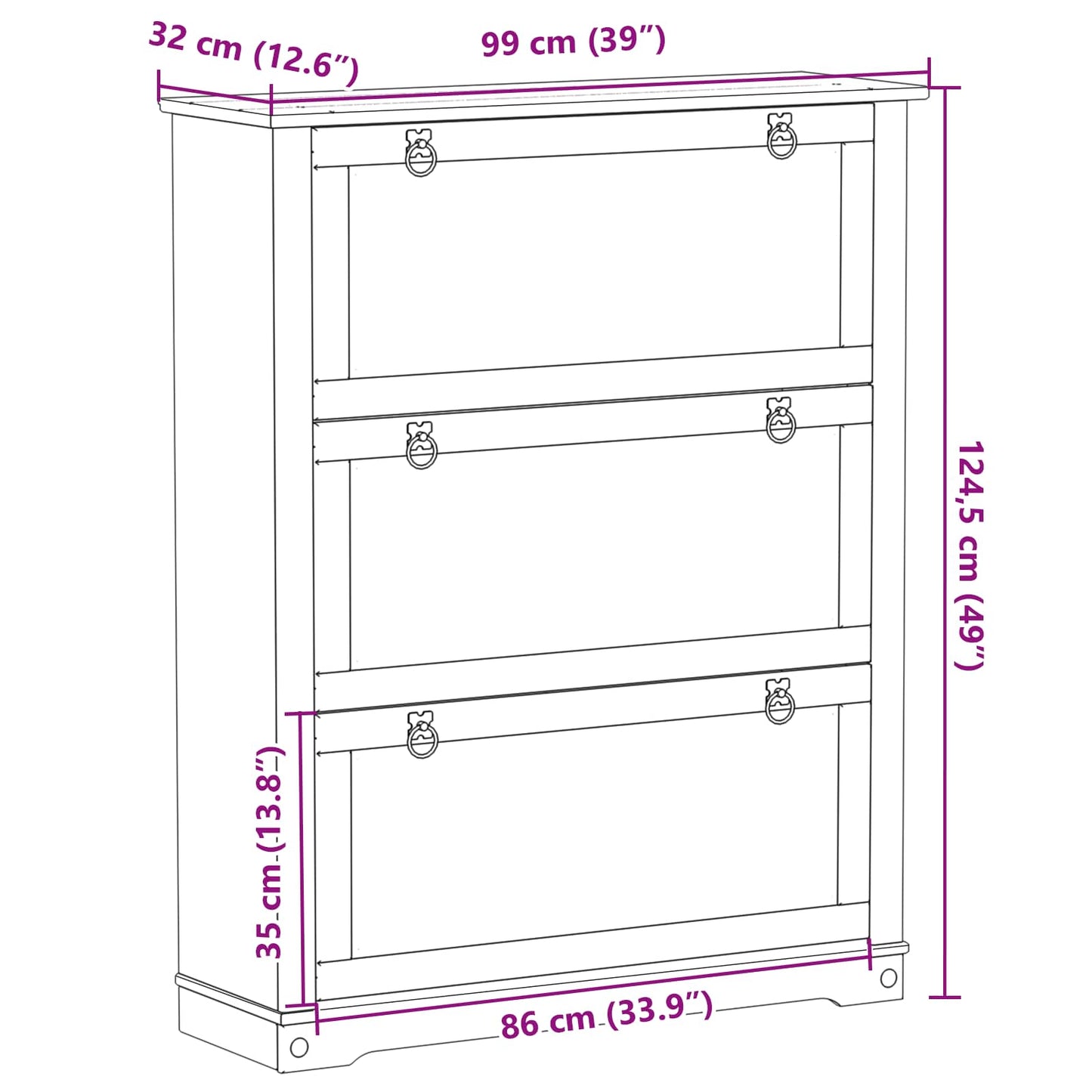 Schoenenkast Corona Wit 99 x 32 x 122 cm Massief grenenhout