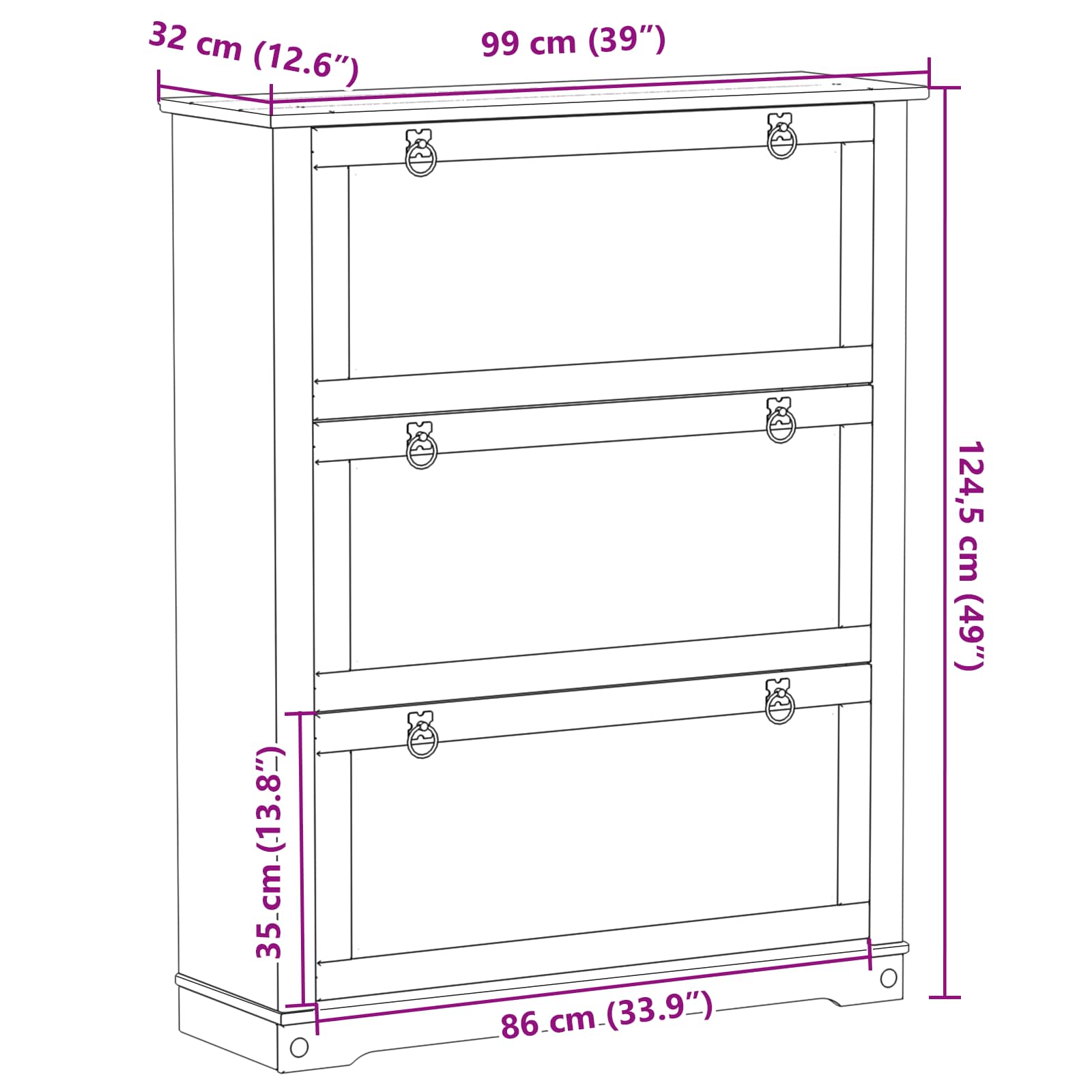 Schoenenkast Corona Wit 99 x 32 x 122 cm Massief grenenhout