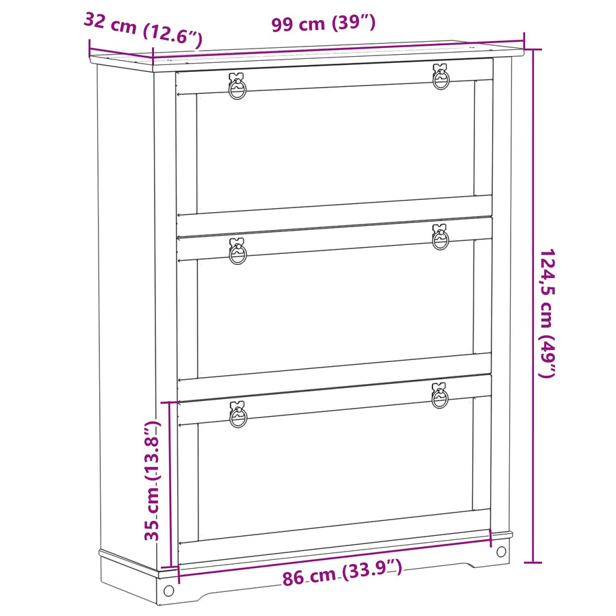 Schoenenkast Corona Wit 99 x 32 x 122 cm Massief grenenhout