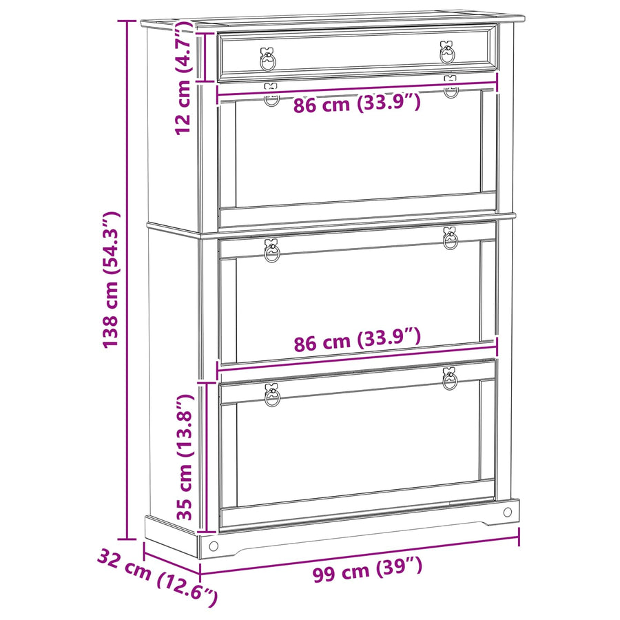 Schoenenkast Corona Wit 99 x 32 x 138 cm Massief grenenhout