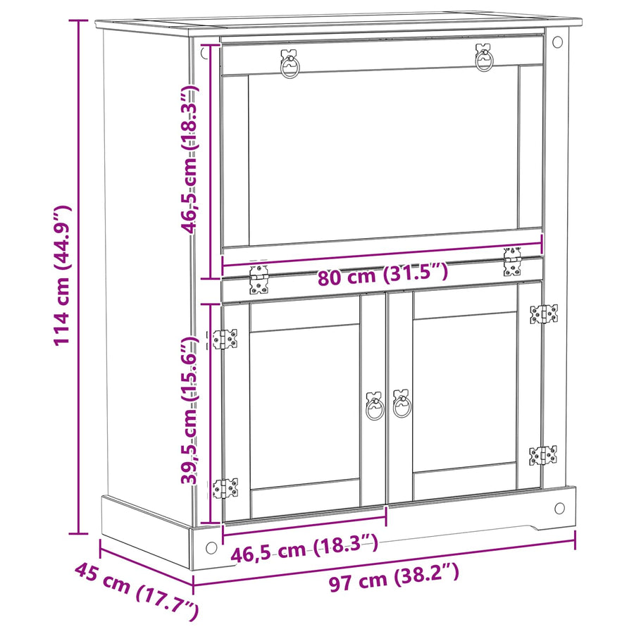 Wijnkast Wit 97 x 45 x 114 cm Massief grenenhout