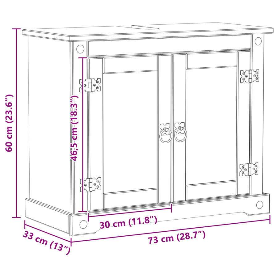 Wastafelkast met plank Wit 73 x 33 x 60 cm Massief grenenhout