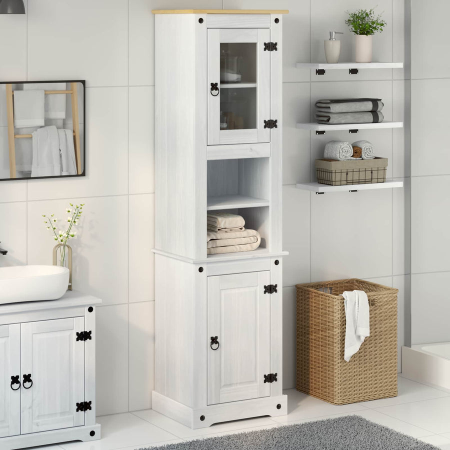 Badkamerkast met plank Wit 50 x 40 x 185 cm Massief grenenhout