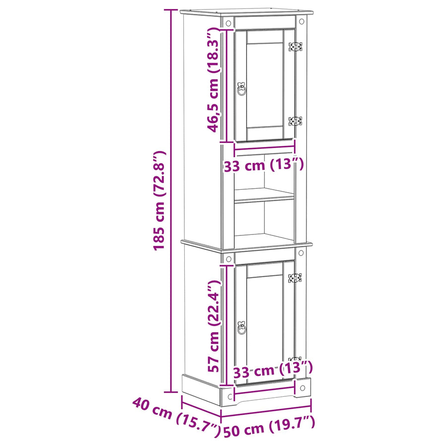 Badkamerkast met plank Wit 50 x 40 x 185 cm Massief grenenhout