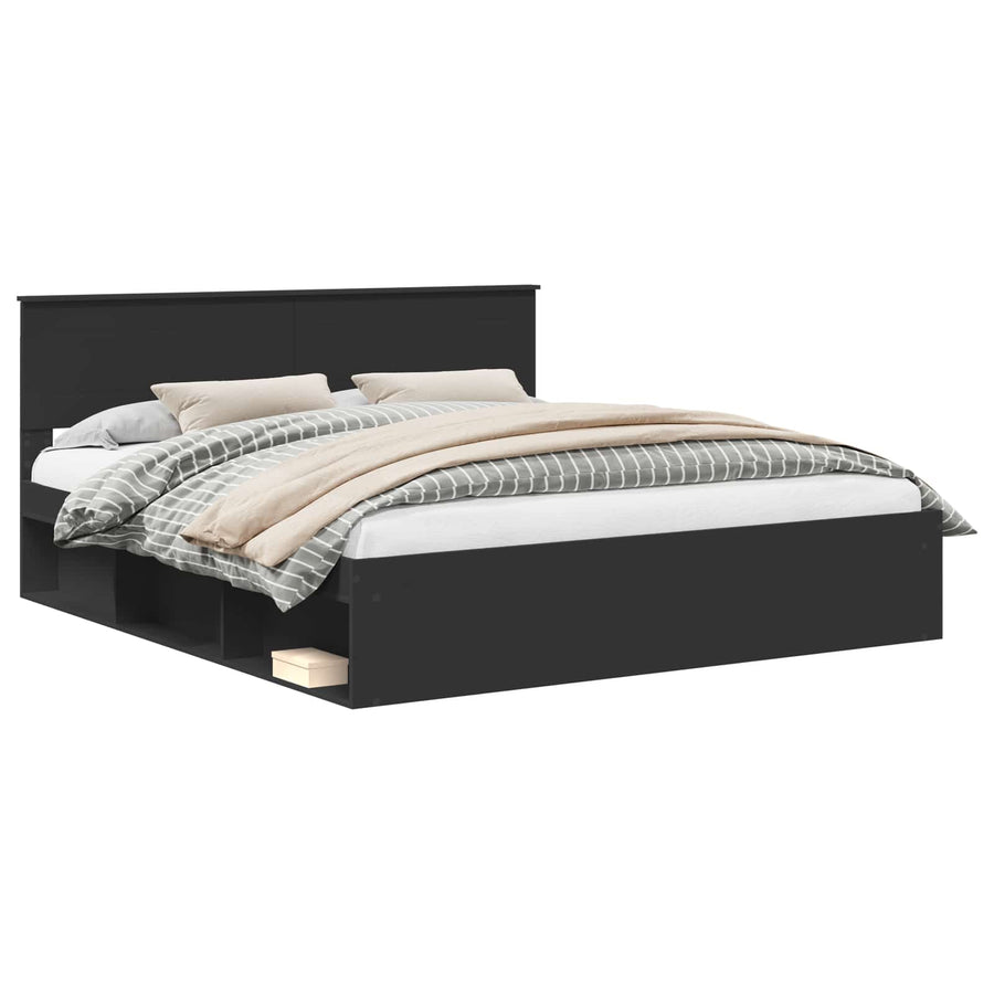 Bedframe Met Hoofdeinde Bewerkt Hout Zwart 200 x 200 cm