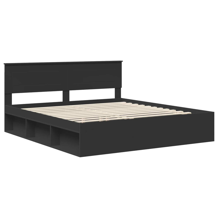 Bedframe Met Hoofdeinde Bewerkt Hout Zwart 200 x 200 cm