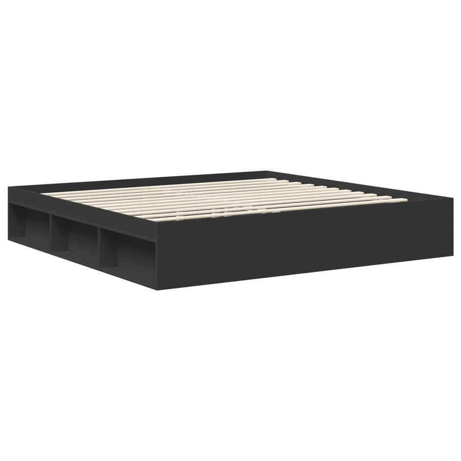 Bedframe Met Hoofdeinde Bewerkt Hout Zwart 200 x 200 cm