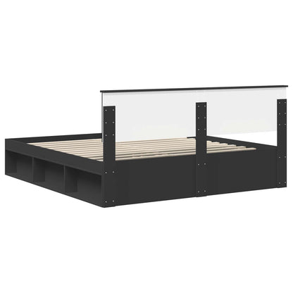 Bedframe Met Hoofdeinde Bewerkt Hout Zwart 200 x 200 cm