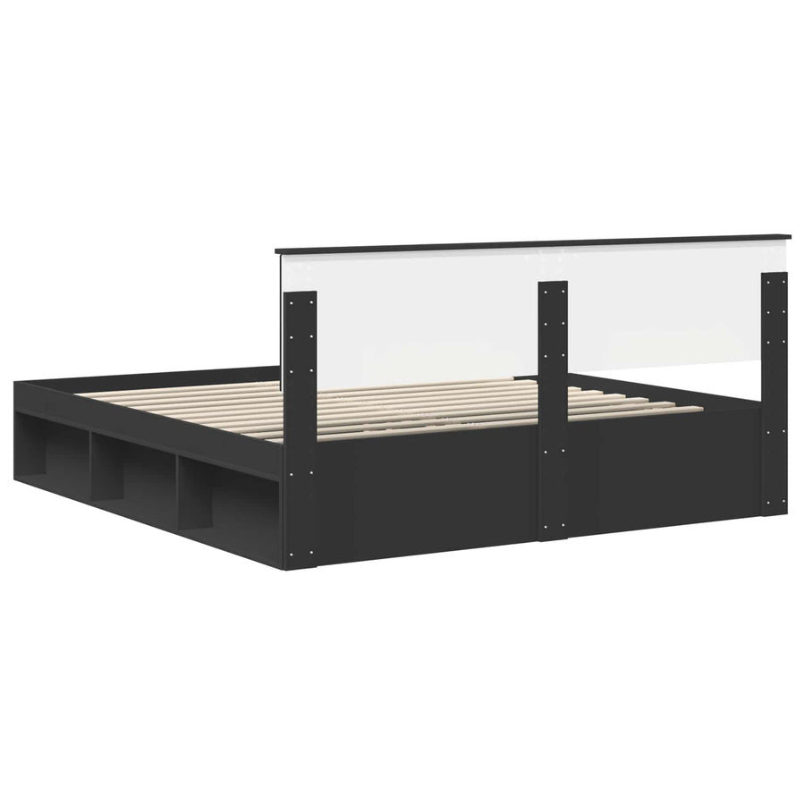 Bedframe Met Hoofdeinde Bewerkt Hout Zwart 200 x 200 cm