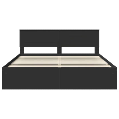 Bedframe Met Hoofdeinde Bewerkt Hout Zwart 200 x 200 cm