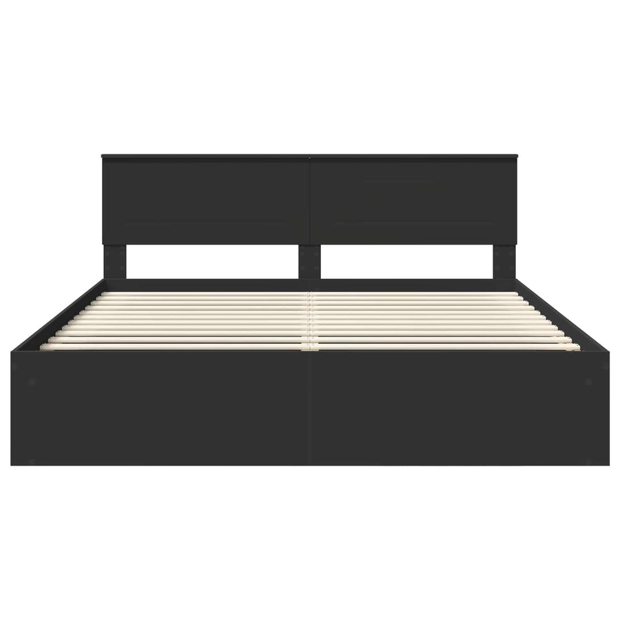 Bedframe Met Hoofdeinde Bewerkt Hout Zwart 200 x 200 cm