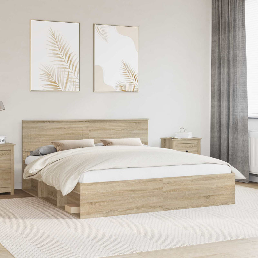 Bedframe Met Hoofdeinde Sonoma Bewerkt Hout Sonoma Eiken 200 x 200 cm