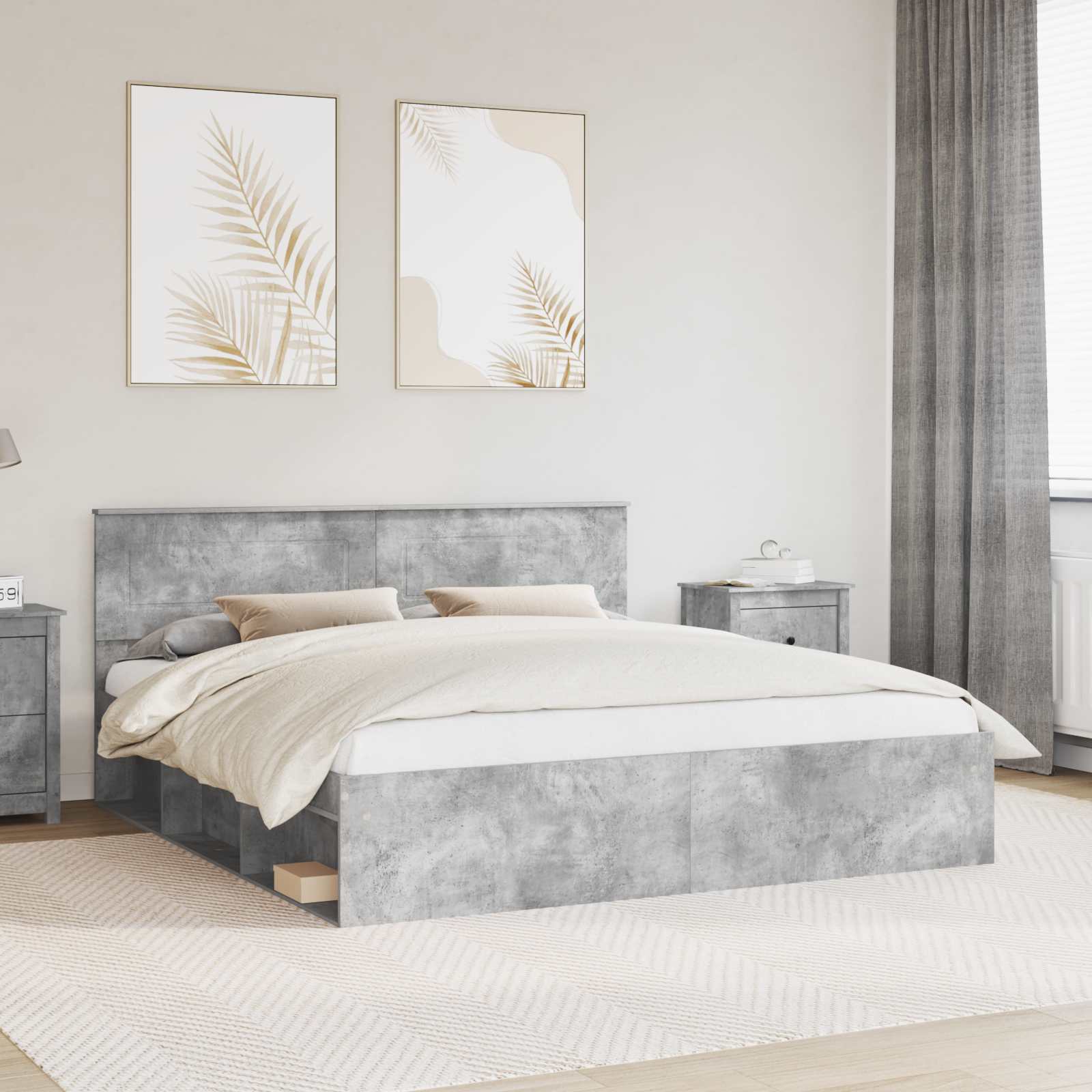 Bedframe met hoofdeinde Beton 200 x 200 cm Bewerkt hout