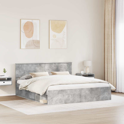 Bedframe met hoofdeinde Beton 200 x 200 cm Bewerkt hout