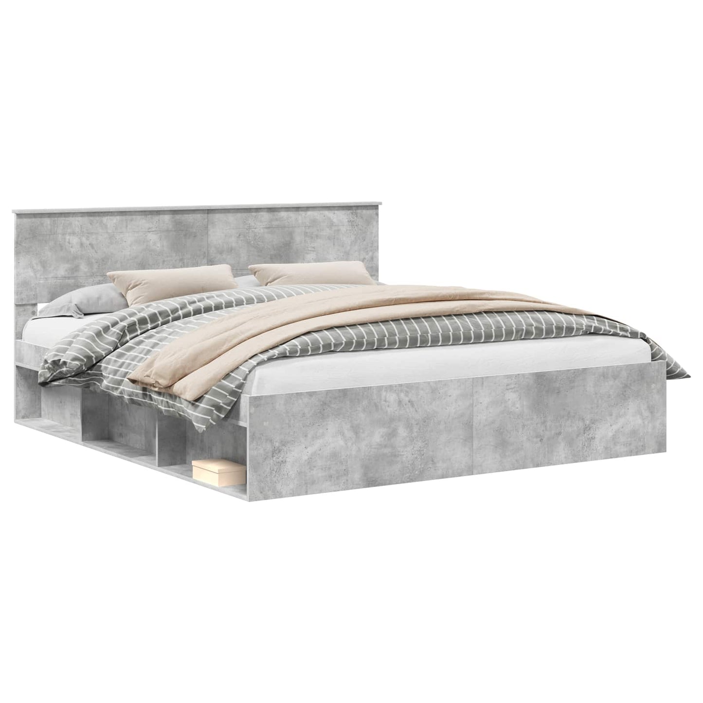 Bedframe met hoofdeinde Beton 200 x 200 cm Bewerkt hout