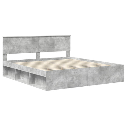 Bedframe met hoofdeinde Beton 200 x 200 cm Bewerkt hout